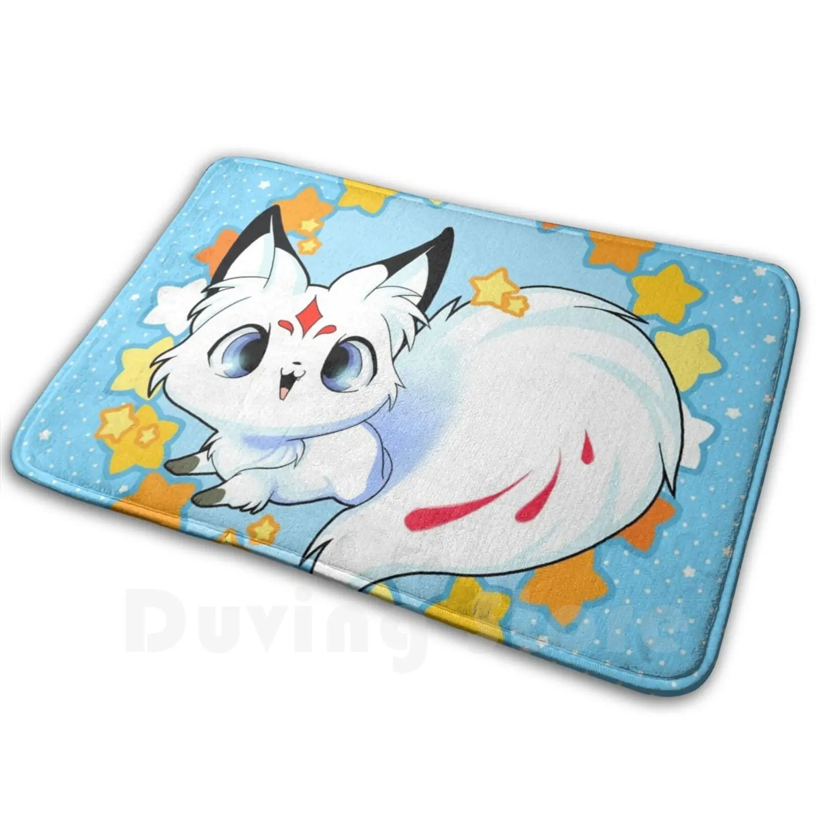 Cosmic Frolic Queenie Fox Mat Rug Carpet Anti-Slip Floor Mats Bedroom Fox Stars Night Blue Kilala Okami White Fox Red