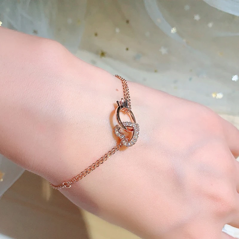 New Arrive Fashion Love Heart Buckle Chain Bracelet Top Quality AAA Shine Bling Zircon Bangles Best Gift Jewelry Pendant