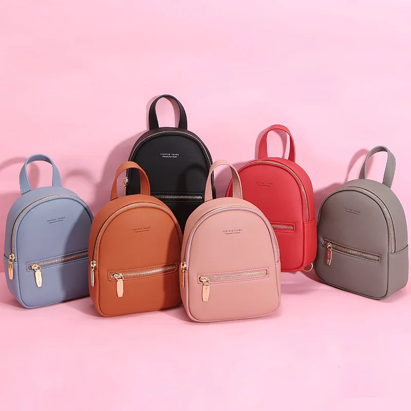 Forever Young Female School Shoulder Bag Women Small Zipper Pocket Backpack For Teenage Lady Leather Multi-Function Mini Girls