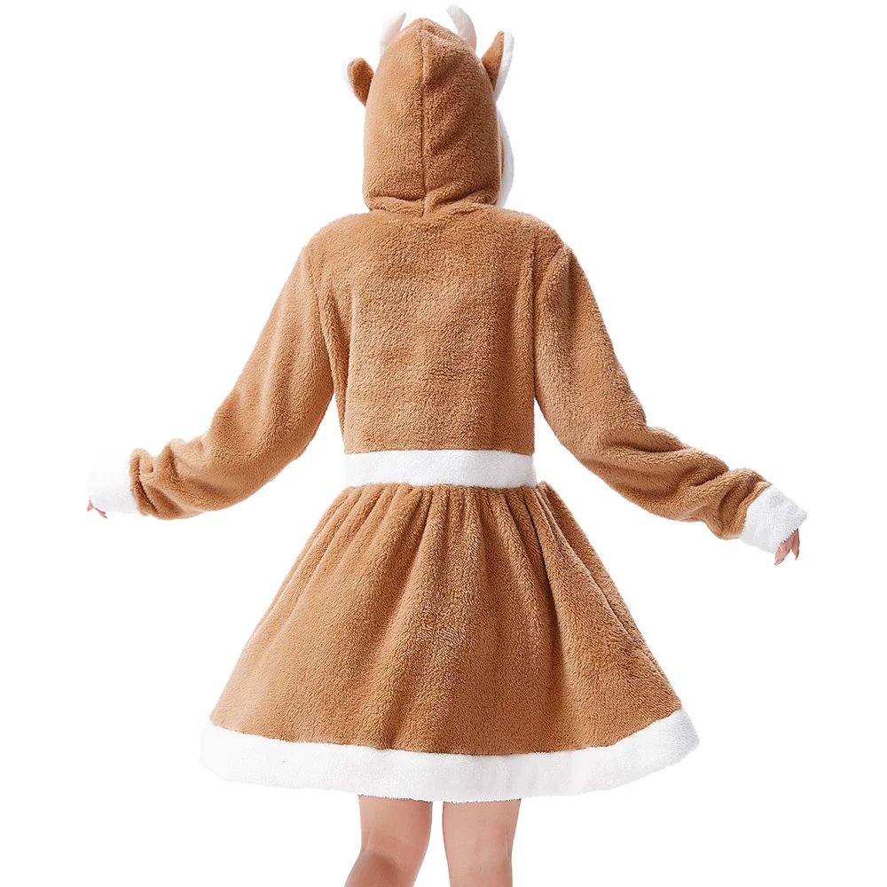 Weihnachts kostüm Cosplay niedlichen Rentier Tier kleid Khaki Elch Persönlichkeit lose Korallen Fleece Pyjama