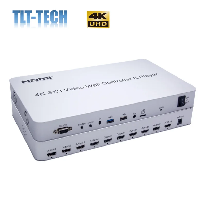 4K 3X3 HDMI Video Pengawas SD Kartu USB Pemain RS232 Video Prosesor Splicer 2X2 2X3 2X4 1X4 4X2 Dukungan Cascade 3X4 4x4