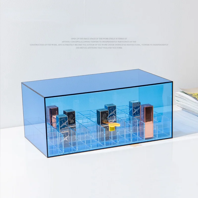 

GY Drawer Lipstick Storage Box Translucent Blue Acrylic Dustproof Cosmetics Storage Box Large Capacity Lipstick Storage Rack