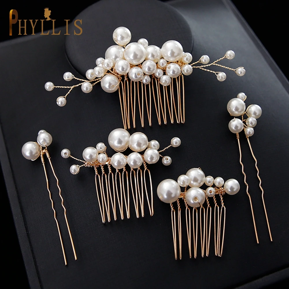 Handmade Pearl Bridal Hair Comb e Hair Pin Set para Mulheres, Ouro, Acessórios Do Casamento, Grampos De Cabelo, Headwear, Jóias, Headpieces, A149