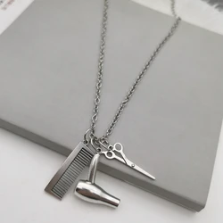 2020 new hair stylist necklace hair dryer scissors comb necklace hairdresser pendant creative fashion handmade necklace gift