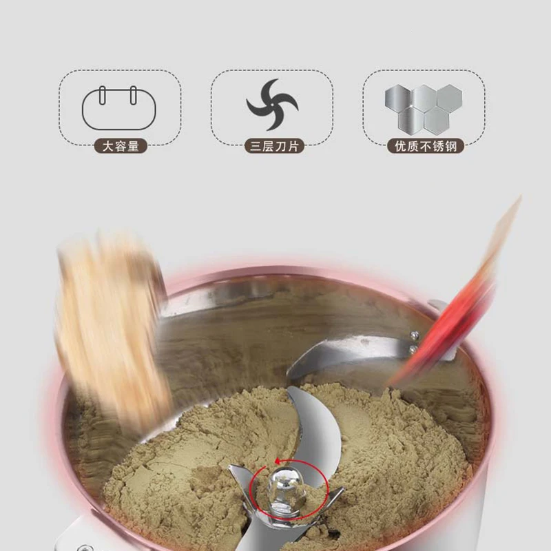 Máquina comercial de trituração elétrica de ervas secas, 2500g de capacidade, pulverizador, moedor e triturador de aço inoxidável, tipo 2500