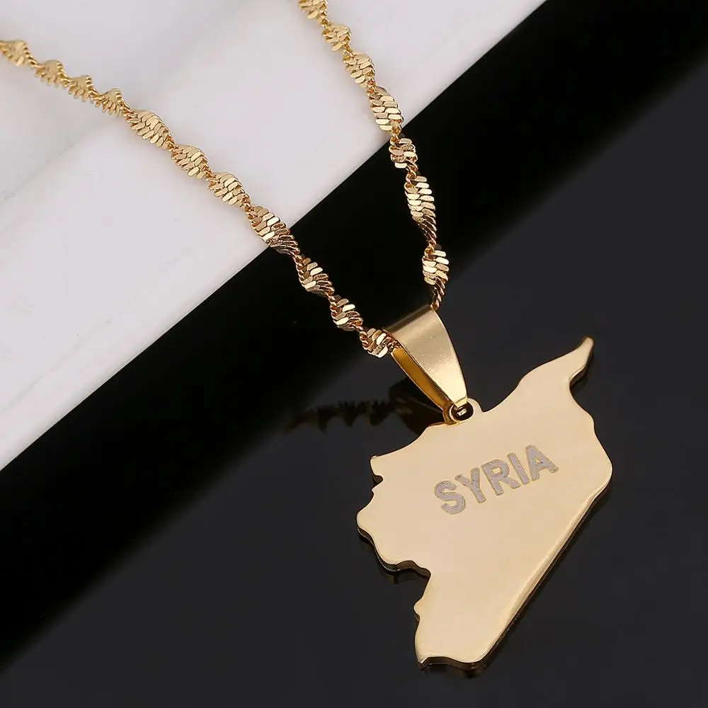 Stainless Steel Fashion Syria Map Necklaces Gold Color Syrians Charm Jewelry