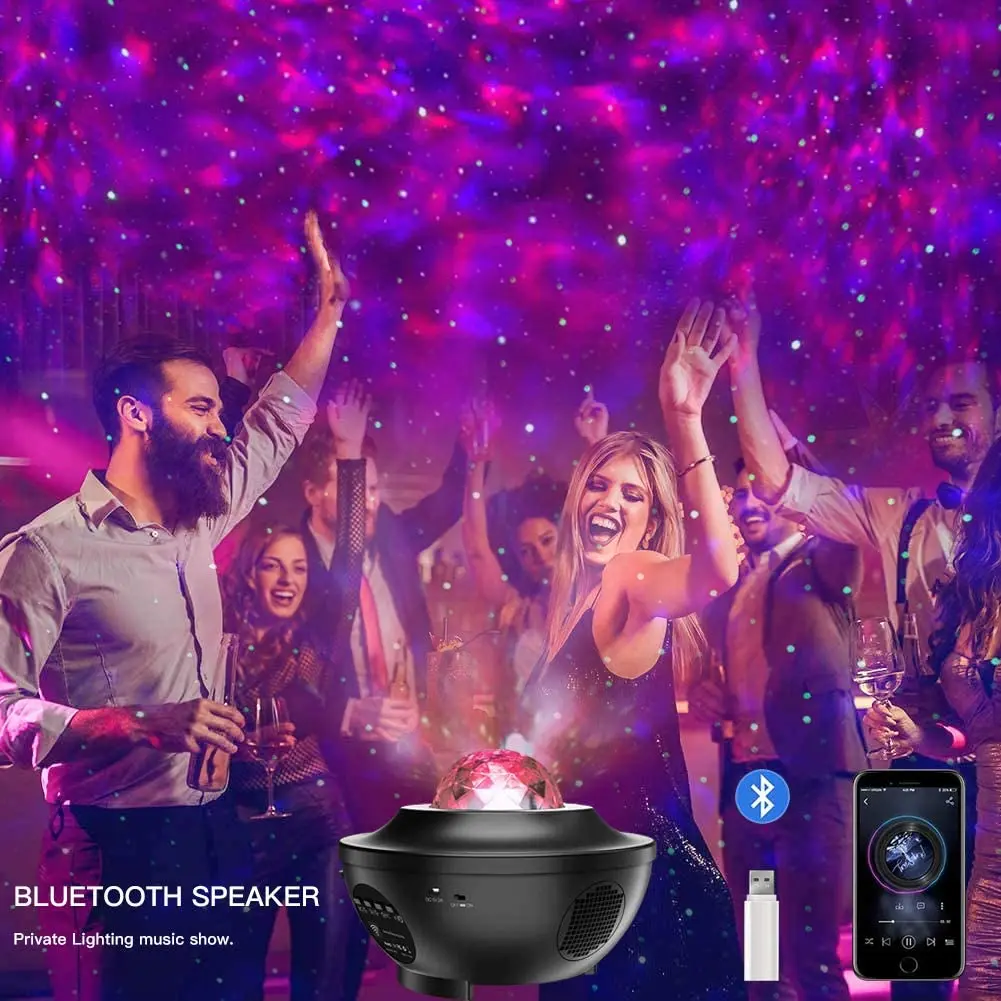 Romantic Starry Sky Projector Light Remote Control Ocean Wave LED Star Night Nebula Cloud Bluetooth Music Speaker Galaxy Lamp