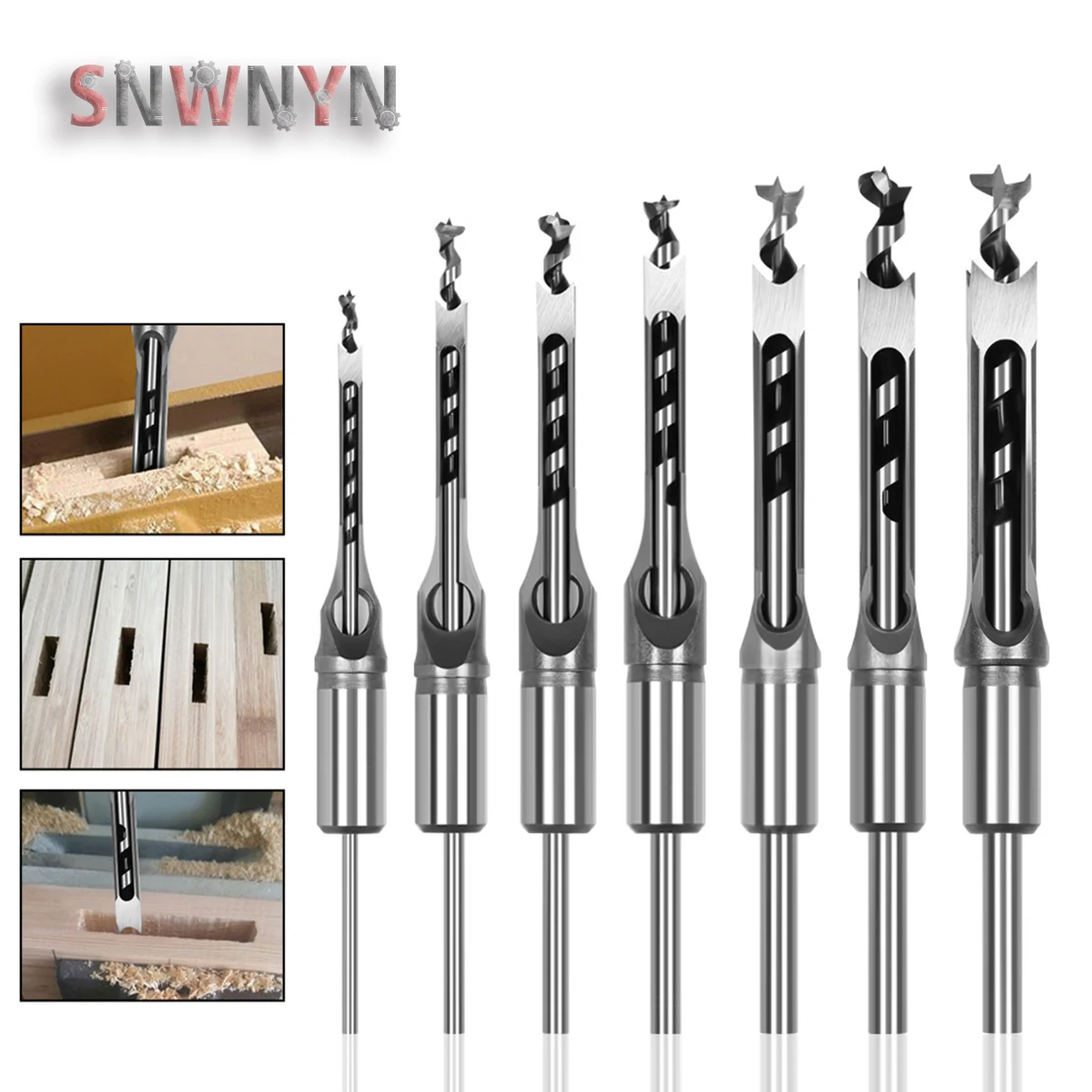 1/4/6/7pcs 6-30mm HSS  Twist Drill Bits Woodworking Square Hole Drill Bits Auger Mortising Chisel Drill Set Woodworking Tools