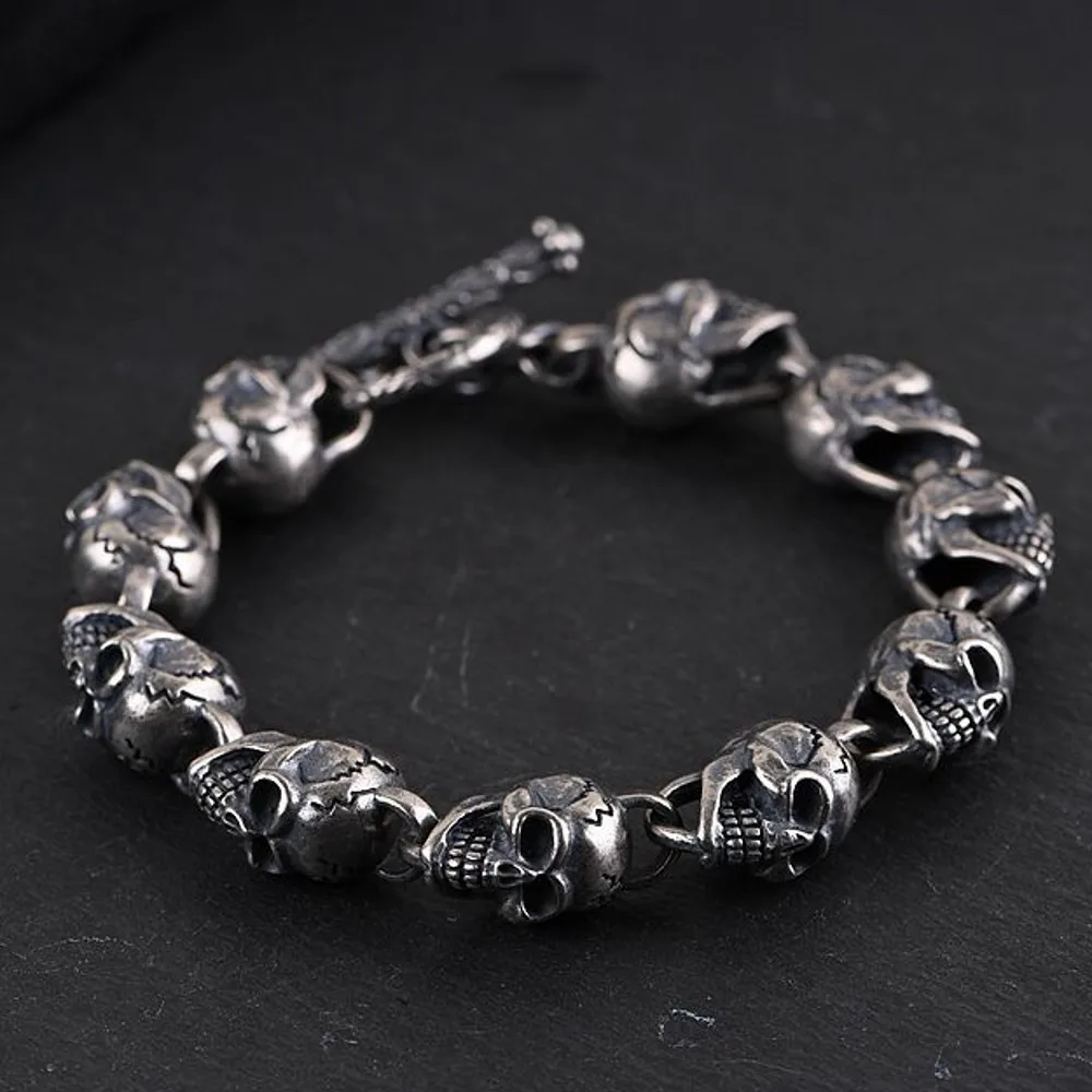 

2020 New Real solid S925 pure silver jewelry three-dimensional skull bracelet for men Thai silver fashion men bracelet