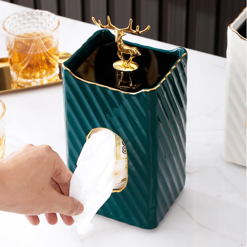 

European-style Ceramic Tissue Box Home Living Room Creative High-end Elk Drawer Box Coffee Table Desktop Napkin Storage Box