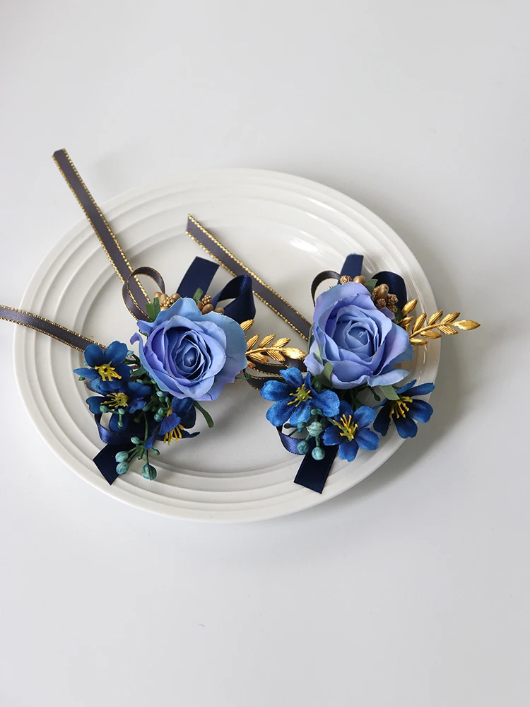 Corsetti di seta GT boutonnieri blu decorazione di cerimonia nuziale matrimonio rosa polso corpetto Pin Boutonniere fiori per gli ospiti