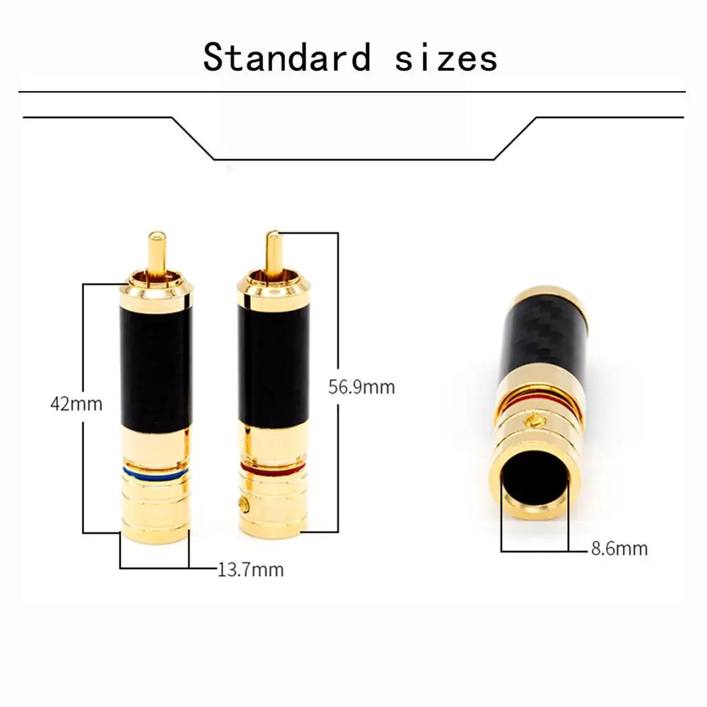 

hifi 4pcs audio Pure Copper Gold Plated Carbon Fiber RCA Plug Connector for audio DVD CD player RCA audio interconnt Cable