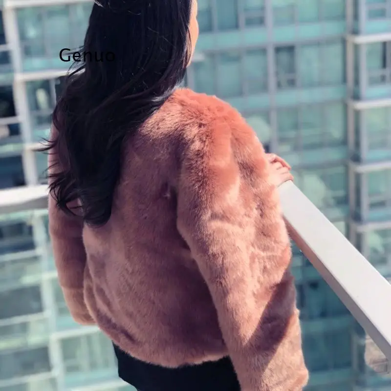 Thick Warm Faux Fur Coat Women Winter Autumn Long Sleeve V Neck Shaggy Fur Jacket Coat Female Casual Fluffy Overcoat Jackets