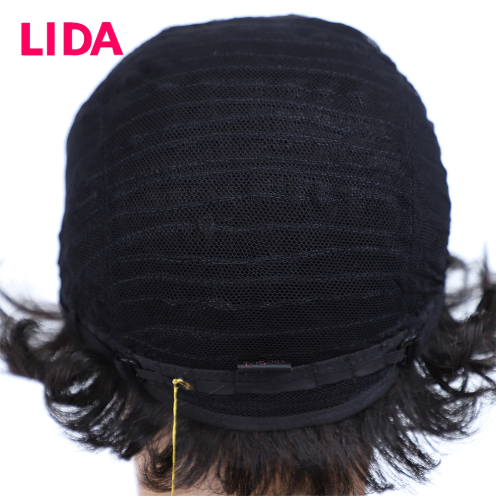 LIDA Short Human Hair Wigs 120% Destiny Natural Wavy Human Hair Wigs 6435 Remy Brazilian Human Hair 6