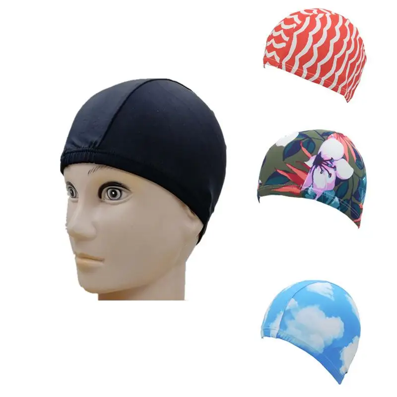

160pcs Pattern Printing Swimming Cap Nylon Solid Color Shower Hat Water Proofing Headgear Special For Swim And Wading Adult Only