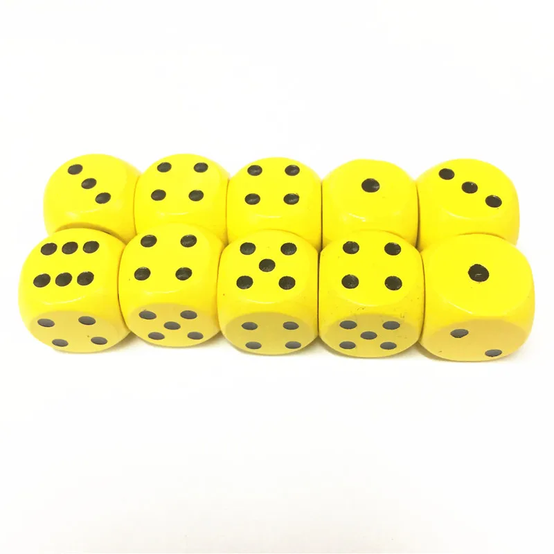 Dado de madeira d6, dado digital de 16mm, cubo redondo para crianças, brinquedos de tabuleiro e jogos de tabuleiro com 10 peças