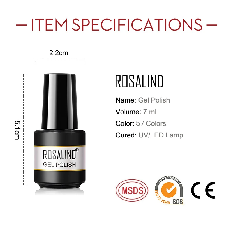 ROSALIND 7ml Gel Polish Plastic Bottle Gel Nail Polish Soak Off Base Top MATT PRIMER COAT Nail Gel Varnish Manicure Nails Art