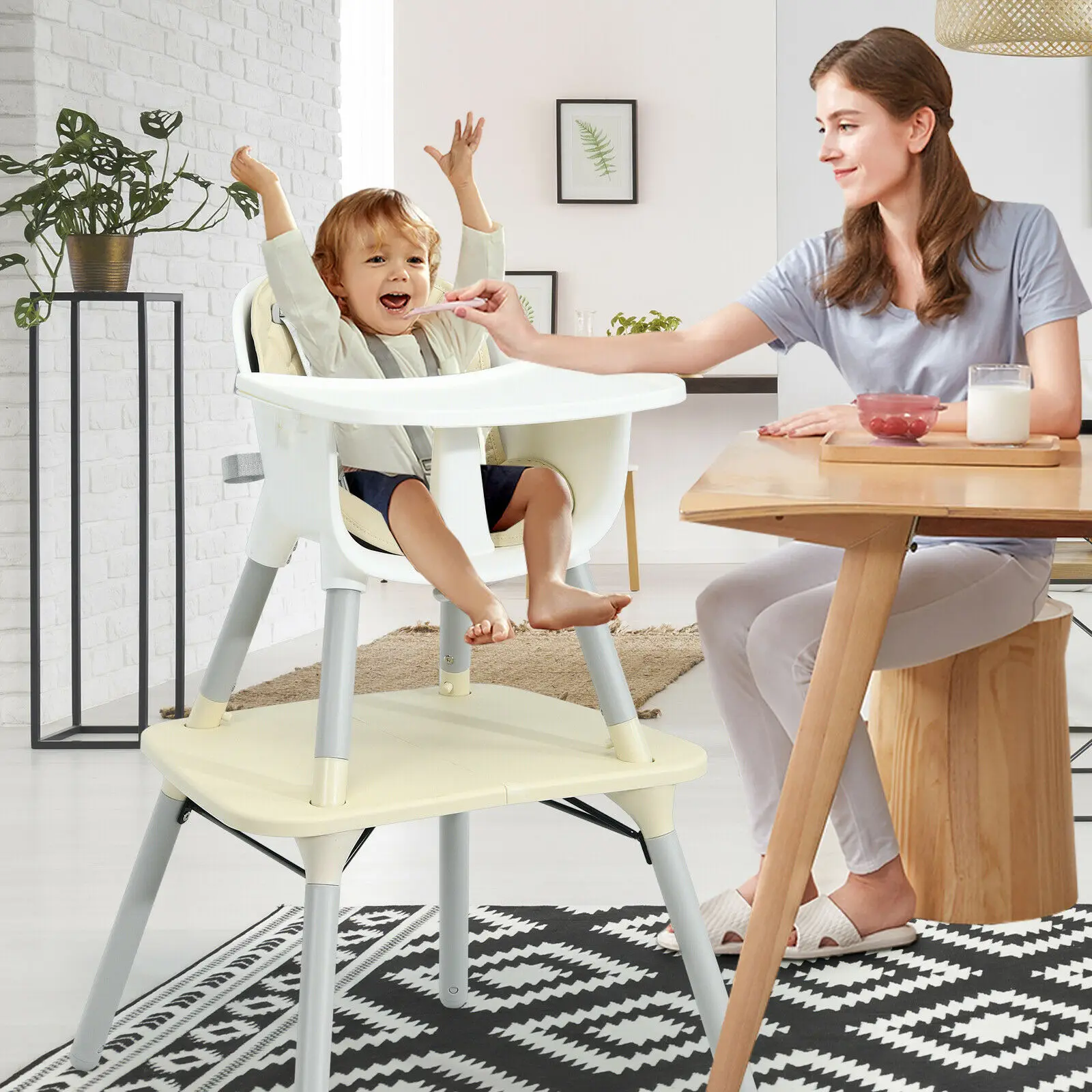 Babyjoy 4 In 1 Kinderstoel Convertible Peuter Tafel Stoel Set W/Pu Kussen BB5692BE