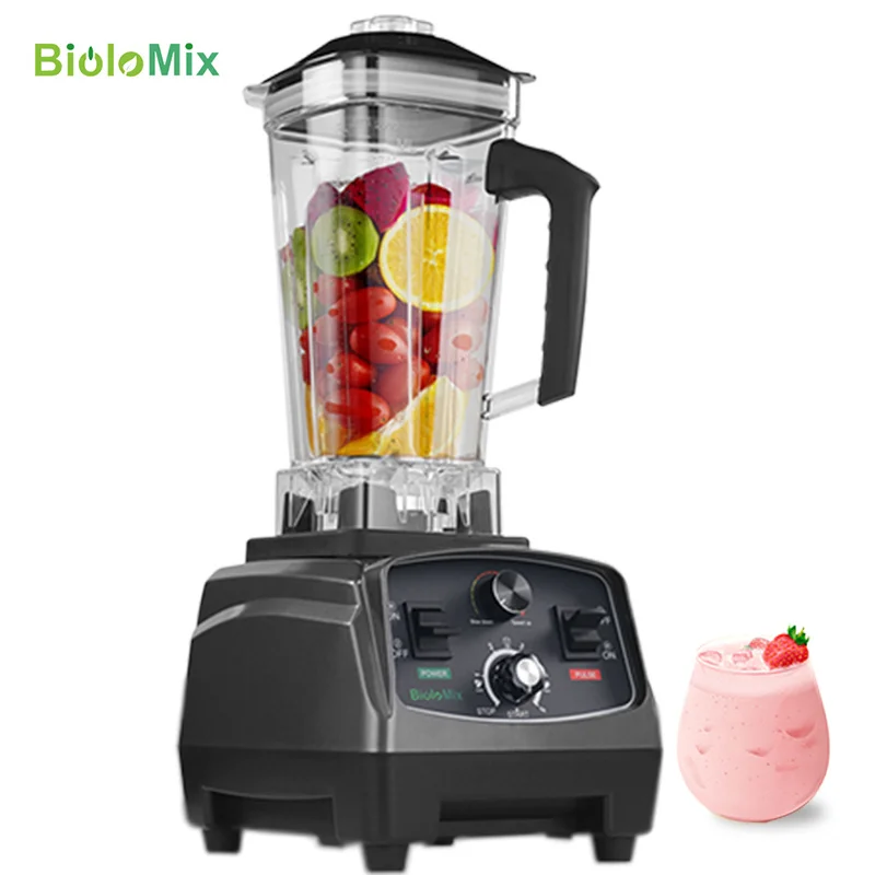 BioloMix 3HP 2200W 헤비 듀티 상업용 그레이드 타이머 블렌더 믹서 과즙 기 과일 푸드 프로세서 아이스 스무디 BPA Free 2L Jar