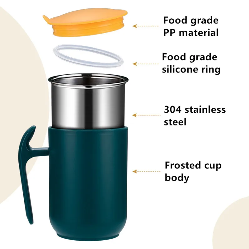 304 Stainless Steel Mug with Lid, Water Cup, Household Tea Cup, Large-Capacity Coffee Cup, Double-Layer Breakfast Cup, Couple