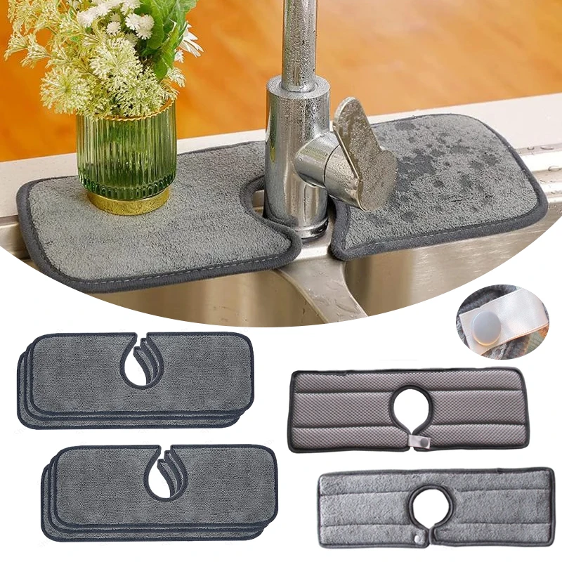 New Kitchen Sink Splash Mat With Buttons Faucet Counter Absorbent Mat Sink Splash Guard Microfiber Water Drying Pad For Bathroom