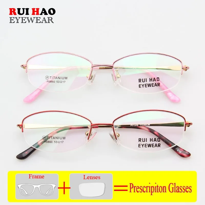 Customize Prescription Glasses Women Pure Titanium Frame Fill Resin Lenses Made Hyperopia Myopia Progressive Spectacles 8960