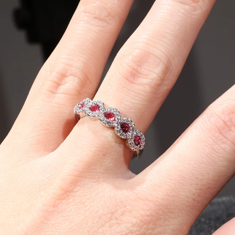 Cellacity Fashion Wave shaped Silver  Jewelry Emerald Ruby Ring for Women Round Gemstones Female Jewelry for Party Size5-11