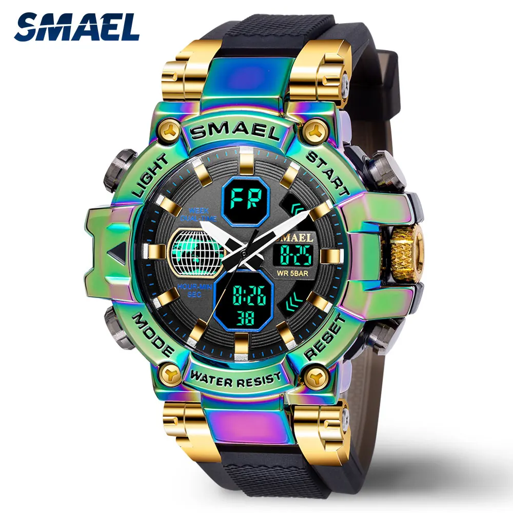 

SMAEL Colourful Military Sport Watch Men Auto Date Dual Time LED Display Watches 5 Bar Waterproof Quartz Wristwatch часы 8027