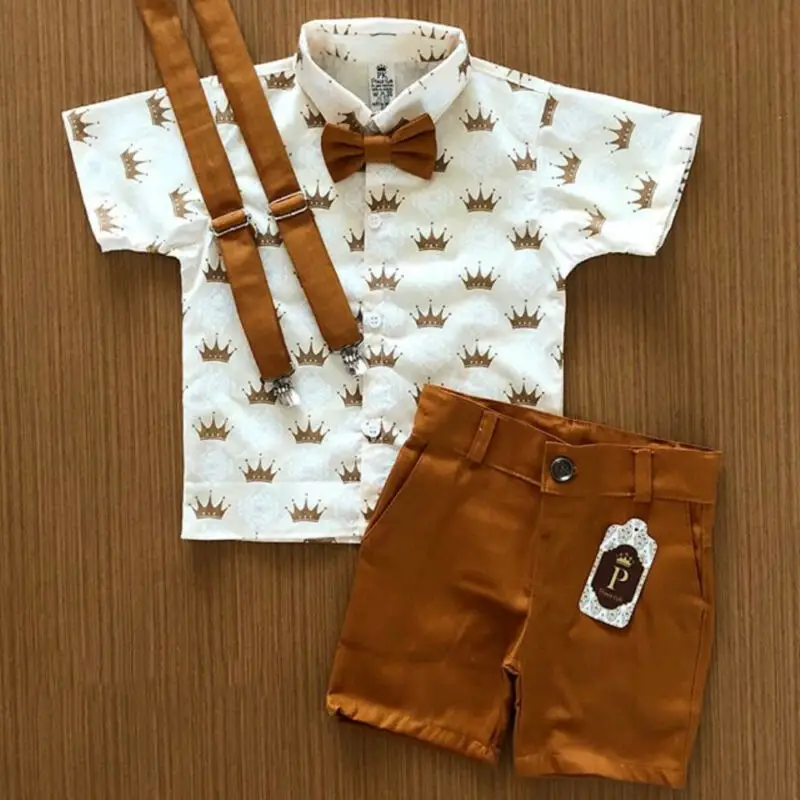 

1-6Y Kids Boys Summer Clothes Toddler Gentleman T-shirt Tops Shorts Outfits 2Pcs Kids Baby Boys Casual Clothes Sets