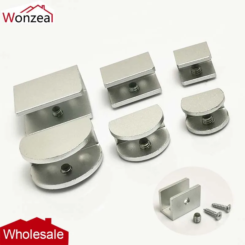 

12Pcs Aluminium Square Clamp Holder Bracket Clip For Glass Corner Bracket Shelf Half Round Handrails Silver Furniture Fittings