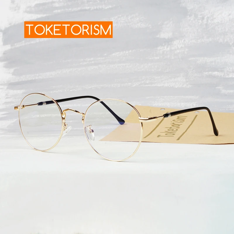 Toketorism Vintage Anti Blue Glasses for Women Men Computer Eyeglasses Metal Gold Frame