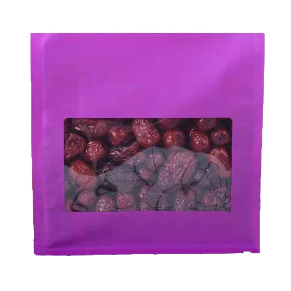 50Pcs Zip Lock Colorful Aluminum Mylar Foil Stand Up Bag with Clear Window Resealable Tear Notch Doypack Food Candy Bean Pouches