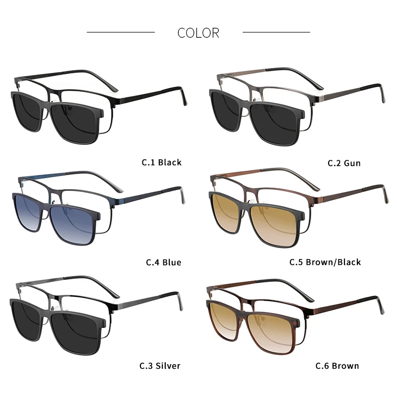 Ceofy Men Optical Glasse Frame Clip On Polarized Sunglasses Magnetism Brand Design Square Classic Eyewear Eyeglasses Frame C8020