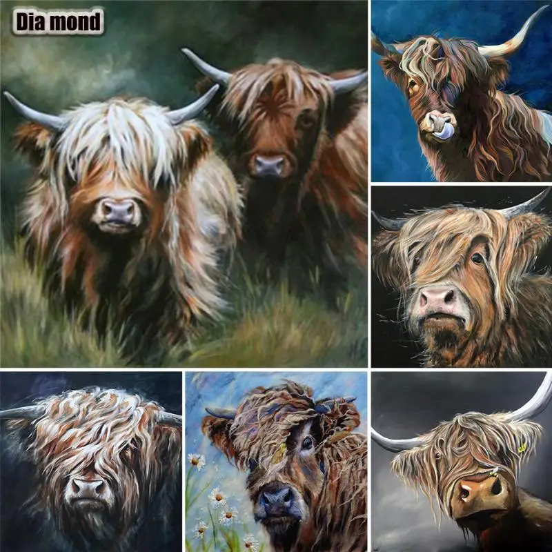 

5D DIY Diamond Painting Animals Plateau Cow Cross Stitch Full Drill Square Embroidery Highland Cow Mosaic Art Picture Home Decor