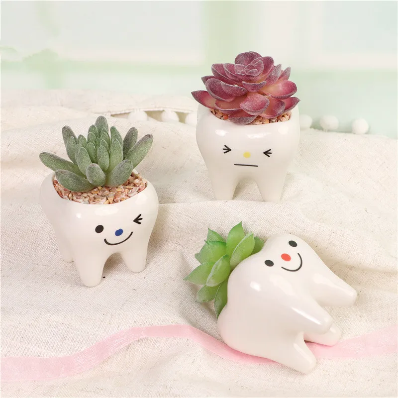 Dental Tooth Shape Flower Vase Home Decoration Pot Creative Garden Planter Pot Ceramic Pen Holder Cute   Dentistry Dentist Gifts