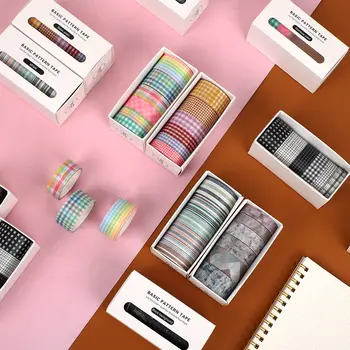 建武 6件/套 基礎圖案 大理石紋格子條紋裝飾和紙膠帶套裝 DIY背景剪貼簿貼紙美紋紙膠帶 可愛 6 最佳銷售 建武官方店 - №3