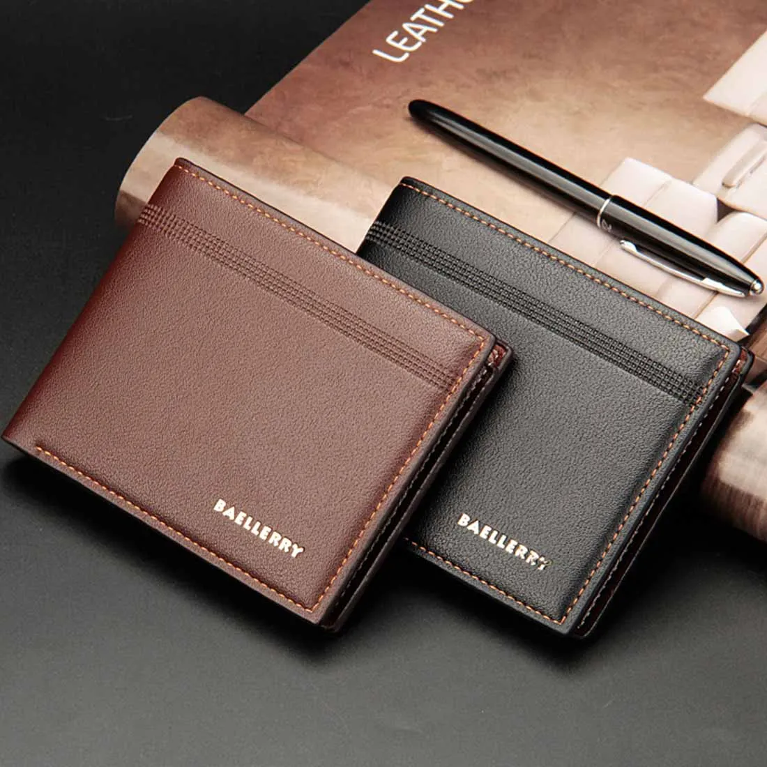 2023 New Men Wallets Name Customized Card Holder High Quality Male Purse PU Leather Business Men Wallets Carteria