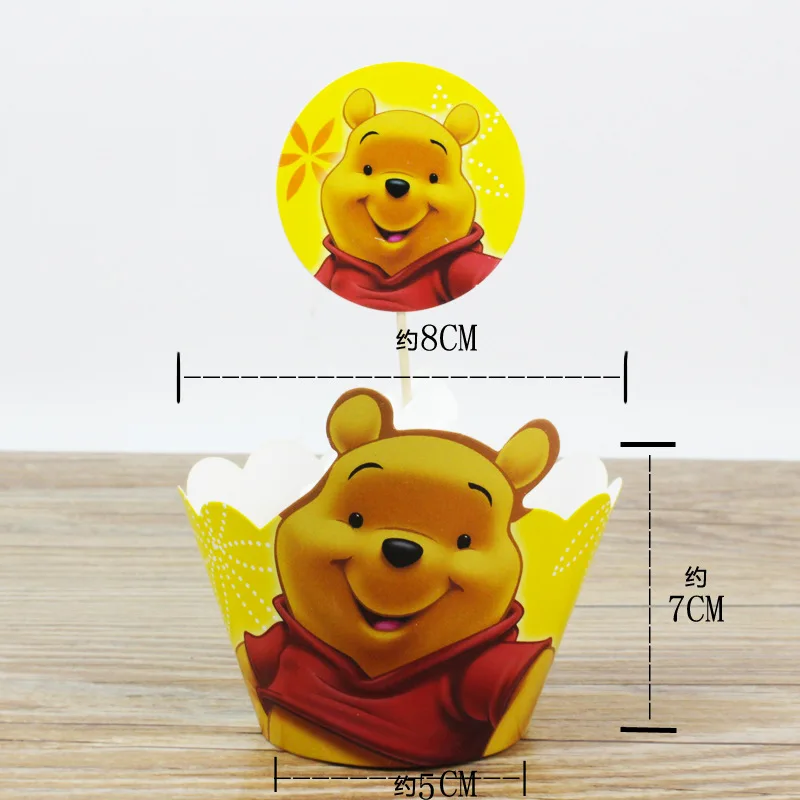 Disney Winnie the Pooh Theme Party Supplies 12pcs wraps+12pcs toppers Cupcake Wrappers Toppers Kids Birthday Party Decoration