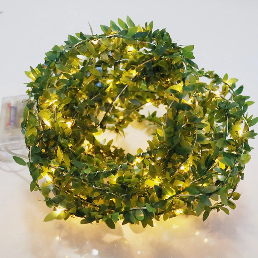 2M/3M/5M/10M String Light Green Leaf Garland Fairy Lights LED Flexible Copper Artificial Leaf Vine Lights for Christmas Wedding