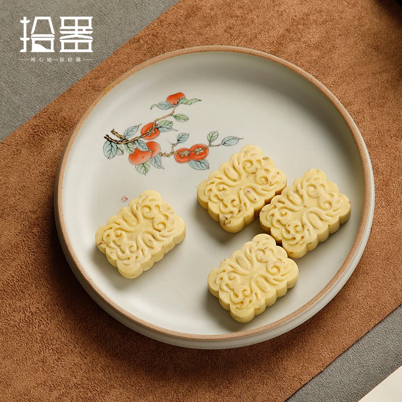 

Ru Kiln Refreshment Plate Retro Ceramic Dim Sum Snack Tray Tea Ceremony Pot Hold Japanese Fruit Dessert Plate Living Room Bowl