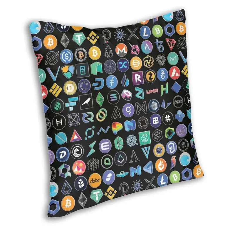 Crypto Coins Altcoin Blockchain Logo Pillow Case 45x45cm Decoration Kawaii Bitcoin Ethereum Cushions for Sofa Square Pillowcase