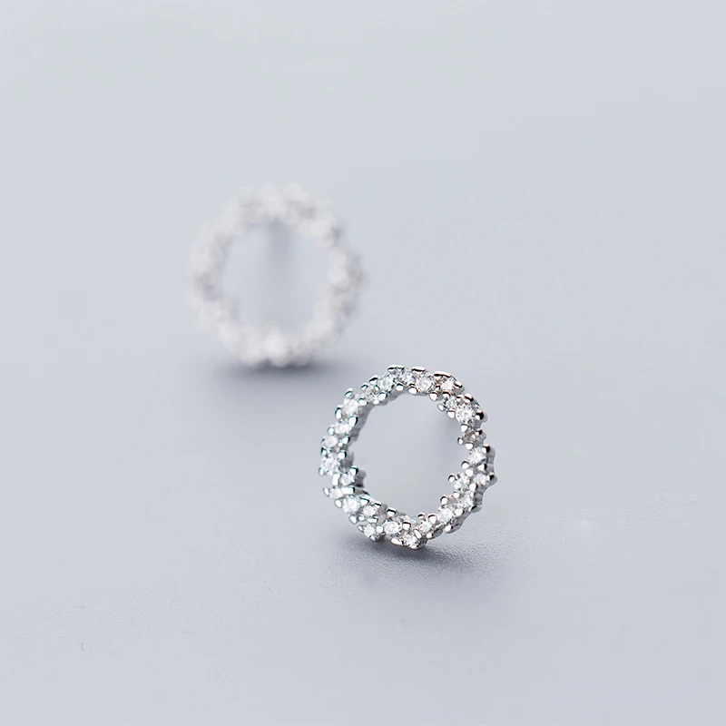 

MloveAcc Real 925 Sterling Silver New Fashion Sweet Round CZ Stud Earrings Popular 925 Silver Trend Women Earrings Jewelry