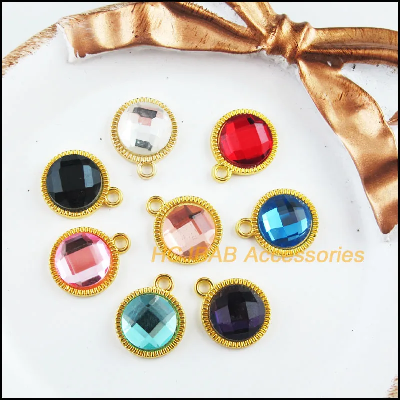 16 New Round Charms Gold Color Retro Mixed Crystal Pendants 12.5x15.5mm