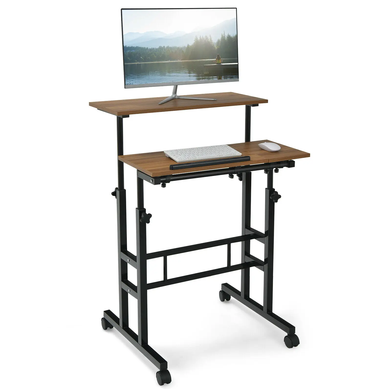 

Costwy Mobile Stand up Desk Adjustable Computer Desk Tilting Workstation HW68035