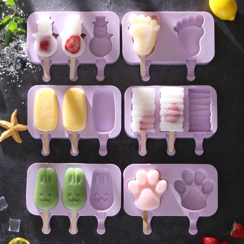 Silicone Ice Cream Mold with Lid Animals Shape Jelly DIY Mold Dessert Ice Cream Mold with Reusable Popsicle Stick  Maker Mould