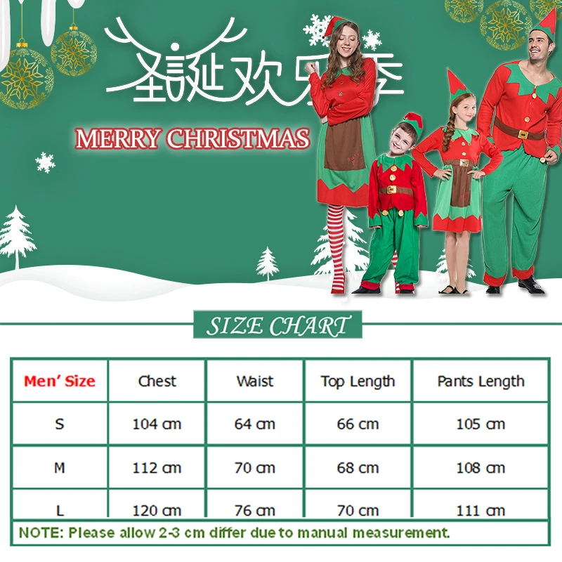 Eraspooky Men's Santa Claus Costume Christmas Elf Cosplay Adult New Year Carnival Party Outfit Top Pants Hat