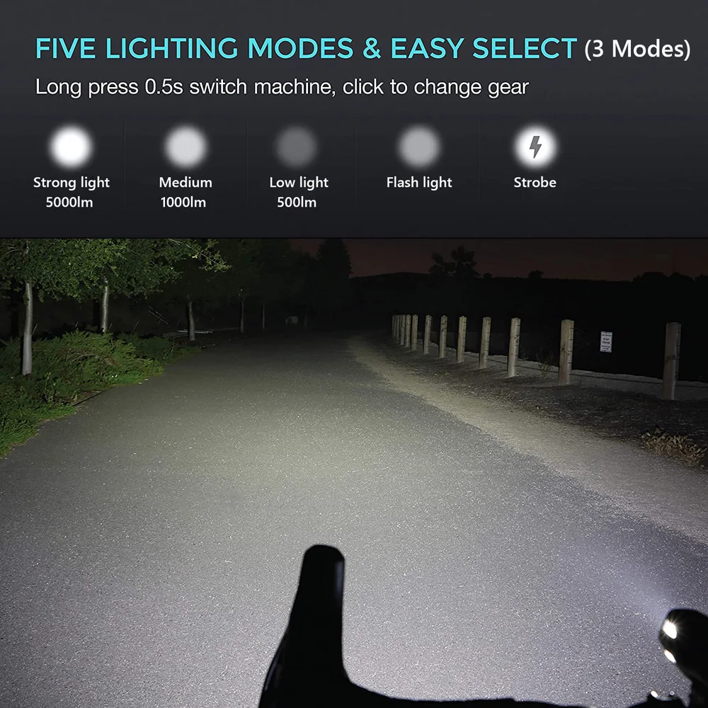 10000 mAh Bike Light Waterproof USB Rechargeable LED Bicycle Light 5000LM Super Bright Flashlight for Cycling Front / Rear Light