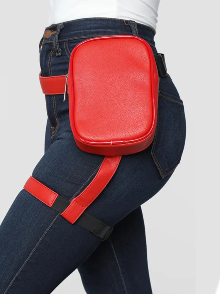 Next Level Harness Fanny Pack Red Black Leg Bag Women waist pack Pu Leather Belt Bag  Bum Bags Money Belt Waist Pouch Fashion