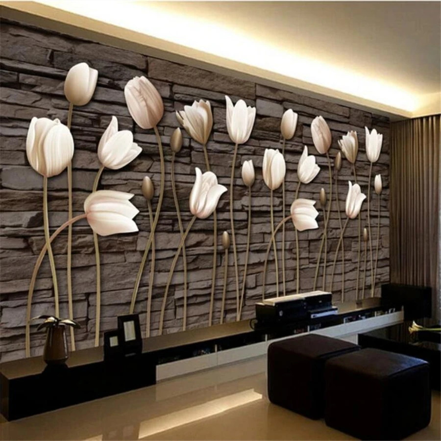 

wellyu Custom wallpaper 3d large-scale mural retro European tulip background wall living room bedroom decoration painting обои