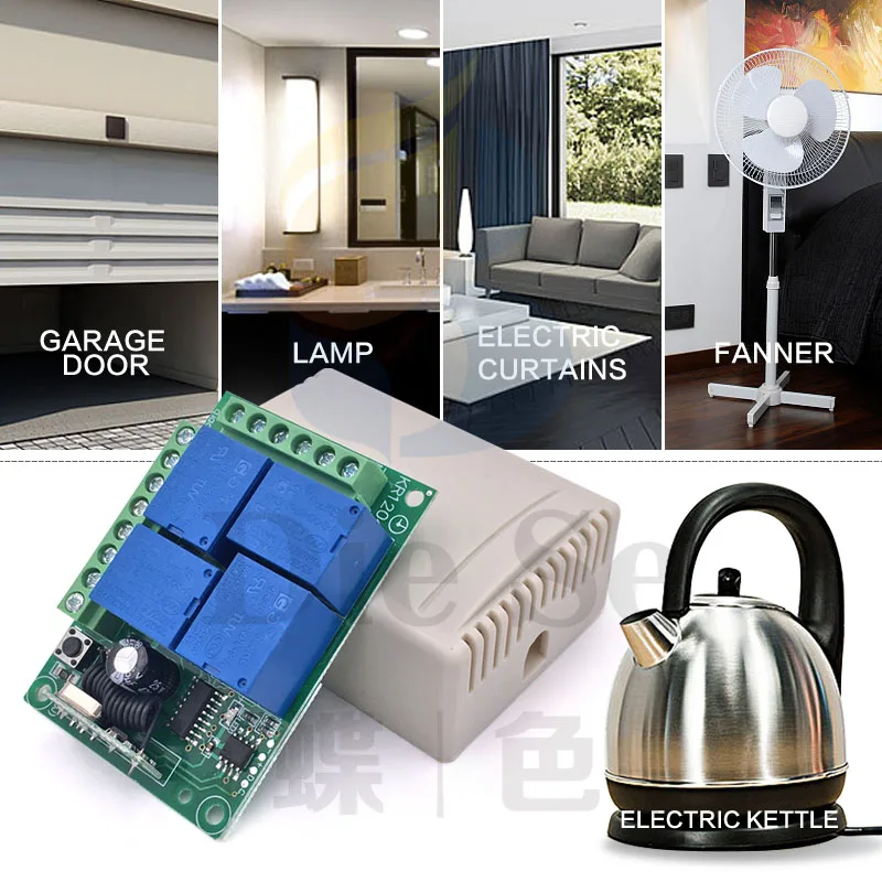 Interruptor de Control remoto inalámbrico, módulo receptor de relé para rf 433MHz, iluminación de garaje, cortina eléctrica, cc 12V 10A 4CH